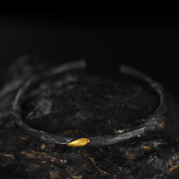 WorldNorse Handgefertigtes offenes Armband aus 999er Silber mit Bambus-Open-Cuff-Design - image 2