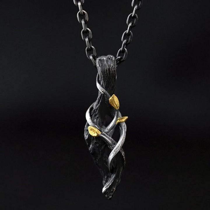 Handgefertigte Halskette aus 999er Silber mit gedrehten Ranken und Blattgold von WorldNorse - Mit 55 cm langer Silberkette - image 0