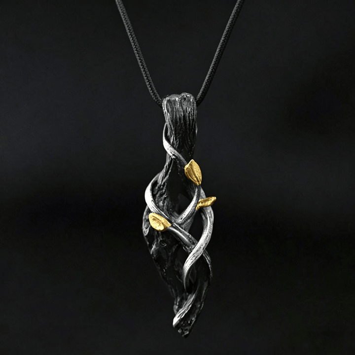 Handgefertigte Halskette aus 999er Silber mit gedrehten Ranken und Blattgold von WorldNorse - Mit 55 cm gewachstem Seil - image 1