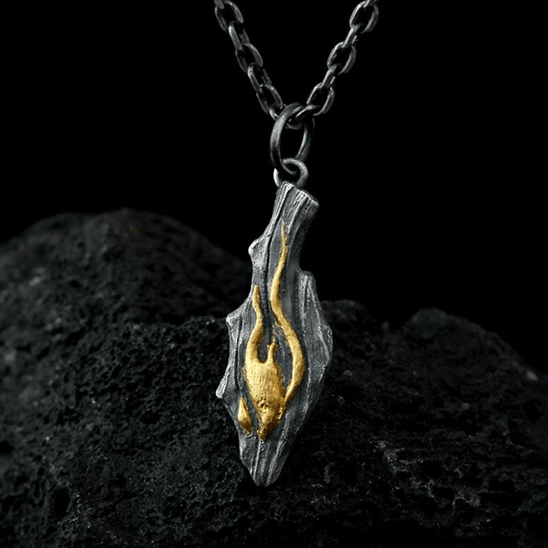 Handgefertigte Halskette mit Anhänger aus 999er Silber mit feuerstrukturierter Vergoldung von WorldNorse - Schwarz - Mit 55 cm langer Silberkette - image 5