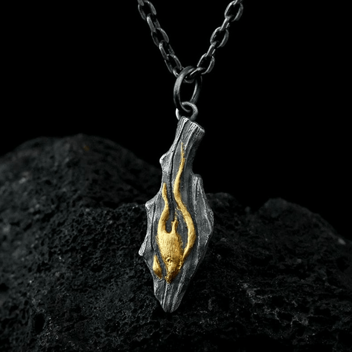 Handgefertigte Halskette mit Anhänger aus 999er Silber mit feuerstrukturierter Vergoldung von WorldNorse - Schwarz - Mit 55 cm langer Silberkette - image 5