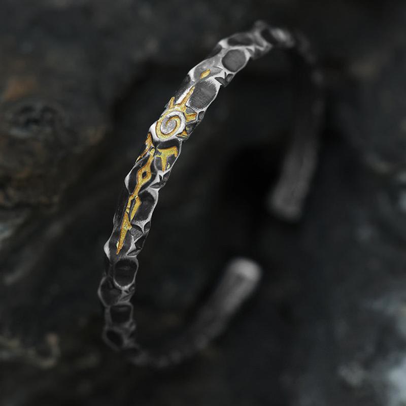 WorldNorse Handgefertigtes Armband aus 925er Silber mit Wunschstein und Struktur - Innenumfang 17-21 cm - image 0