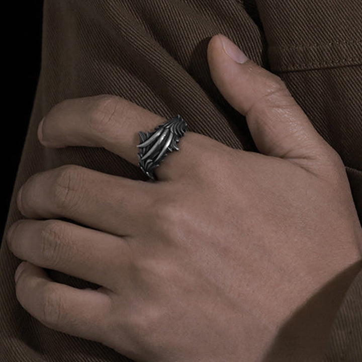 WorldNorse Handgefertigter Ring aus 999er Silber mit geschnitzter Feder und mehreren Lagen - image 7