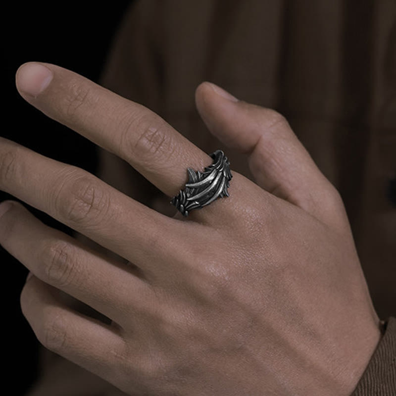 WorldNorse Handgefertigter Ring aus 999er Silber mit geschnitzter Feder und mehreren Lagen - image 6
