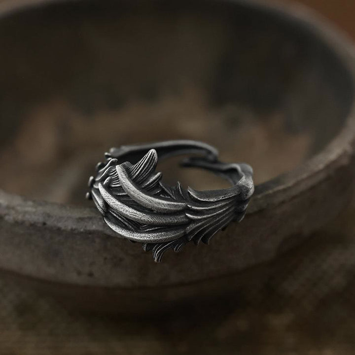 WorldNorse Handgefertigter Ring aus 999er Silber mit geschnitzter Feder und mehreren Lagen - image 2