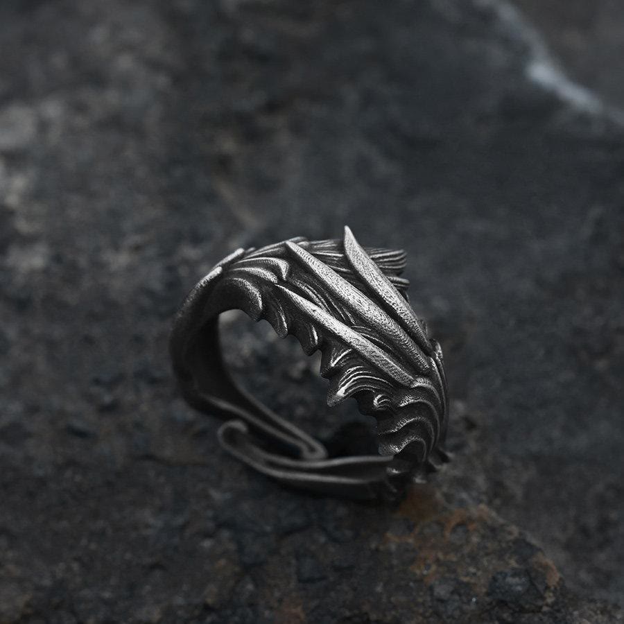 WorldNorse Handgefertigter Ring aus 999er Silber mit geschnitzter Feder und mehreren Lagen - image 3
