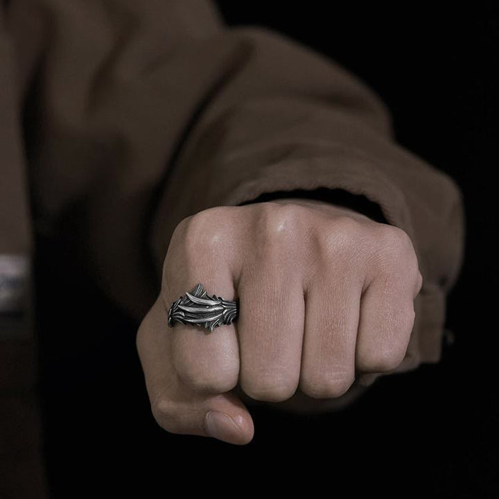 WorldNorse Handgefertigter Ring aus 999er Silber mit geschnitzter Feder und mehreren Lagen - image 1