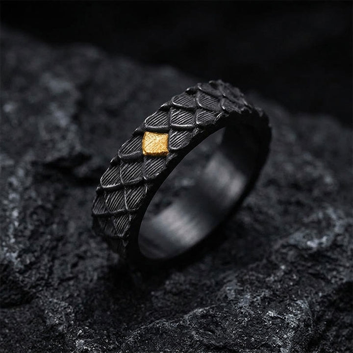 WorldNorse Handgefertigter Ring aus 999er Silber mit geprägtem Drachenschuppenmuster und Goldeinlage - 65mm - NEIN DANKE - image 0