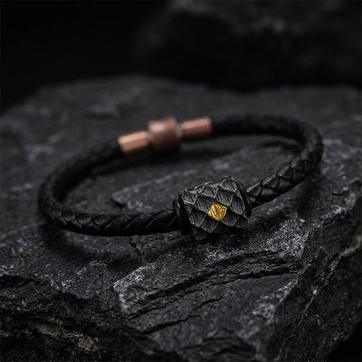 WorldNorse Handgefertigtes Lederarmband aus 999er Silber mit Drachenschuppenmuster - image 2