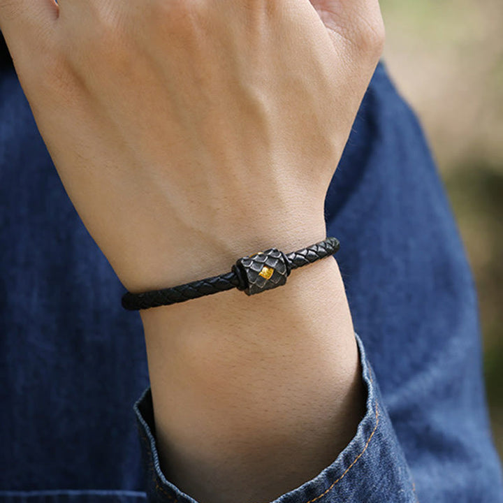 WorldNorse Handgefertigtes Lederarmband aus 999er Silber mit Drachenschuppenmuster - image 4