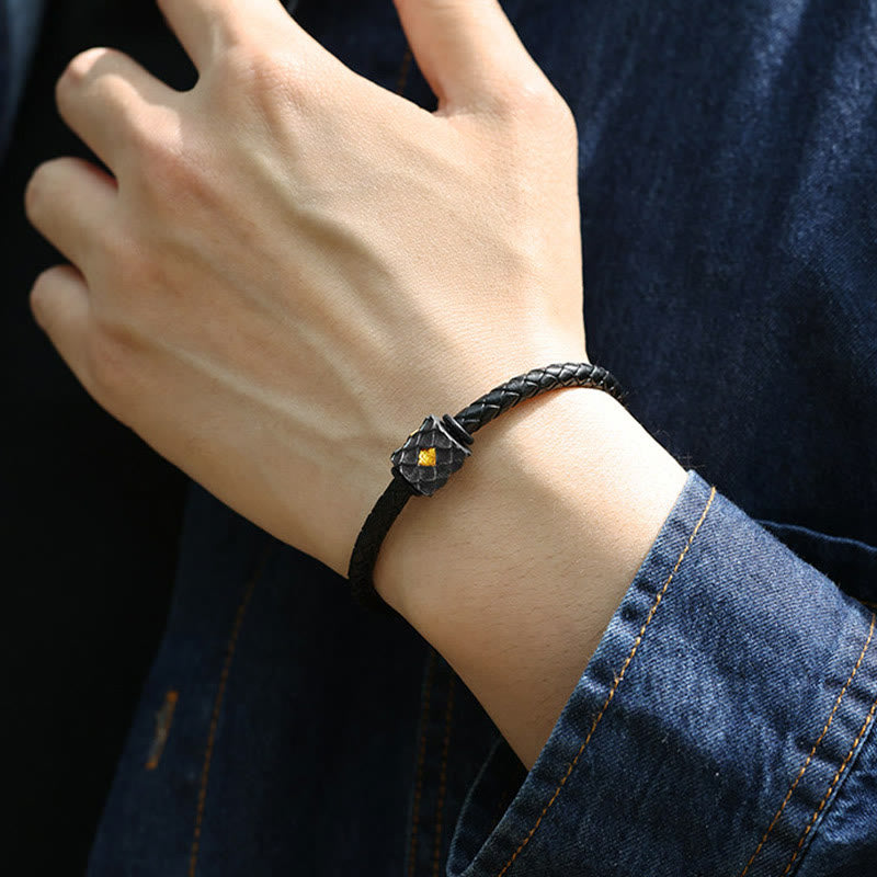 WorldNorse Handgefertigtes Lederarmband aus 999er Silber mit Drachenschuppenmuster - image 1