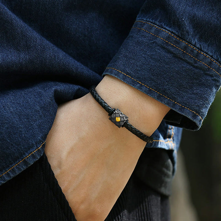 WorldNorse Handgefertigtes Lederarmband aus 999er Silber mit Drachenschuppenmuster - image 6