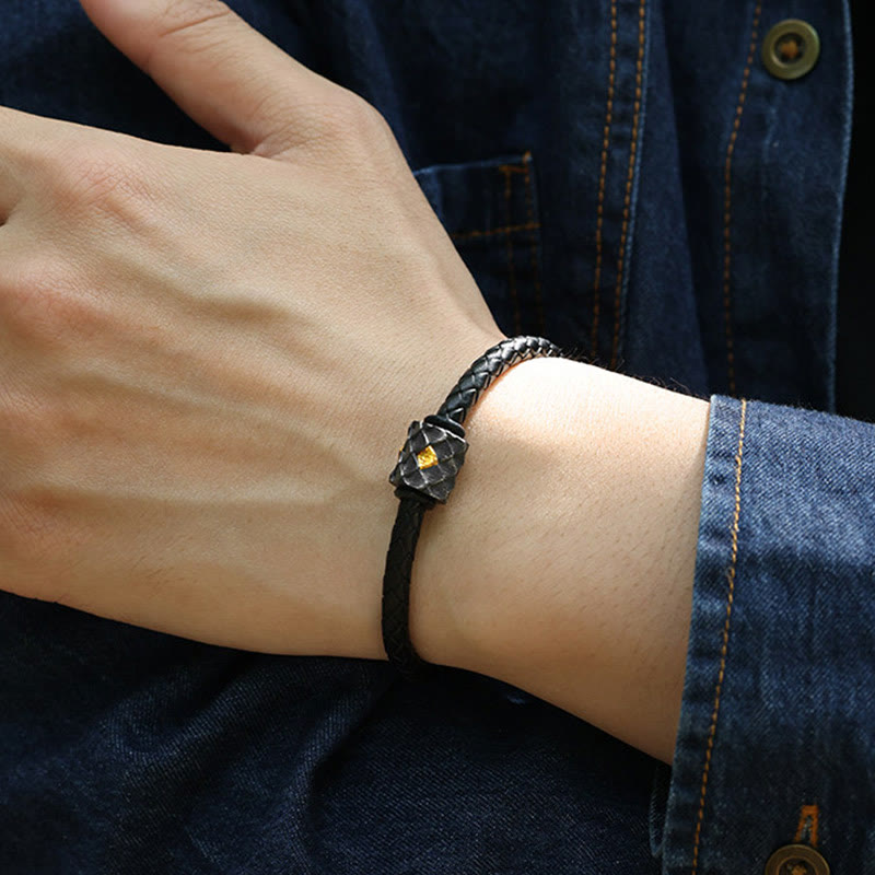 WorldNorse Handgefertigtes Lederarmband aus 999er Silber mit Drachenschuppenmuster - image 5
