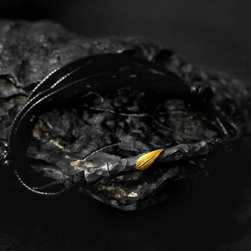 WorldNorse Handgefertigtes Armband aus 999er Silber mit gehämmertem Bambus und Blattgold - image 4