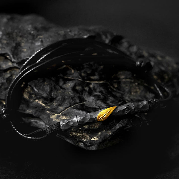 WorldNorse Handgefertigtes Armband aus 999er Silber mit gehämmertem Bambus und Blattgold - image 4