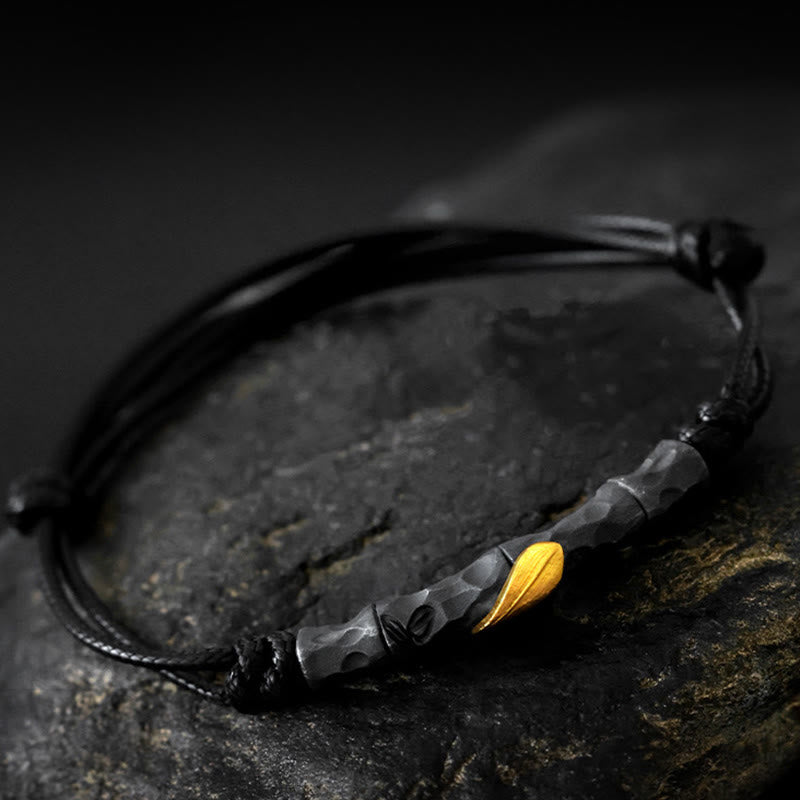 WorldNorse Handgefertigtes Armband aus 999er Silber mit gehämmertem Bambus und Blattgold - image 1