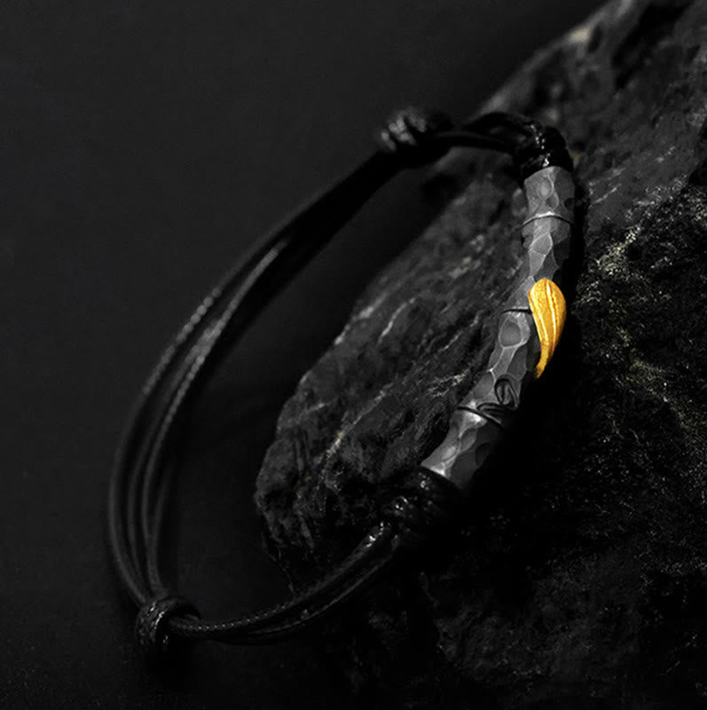 WorldNorse Handgefertigtes Armband aus 999er Silber mit gehämmertem Bambus und Blattgold - image 3