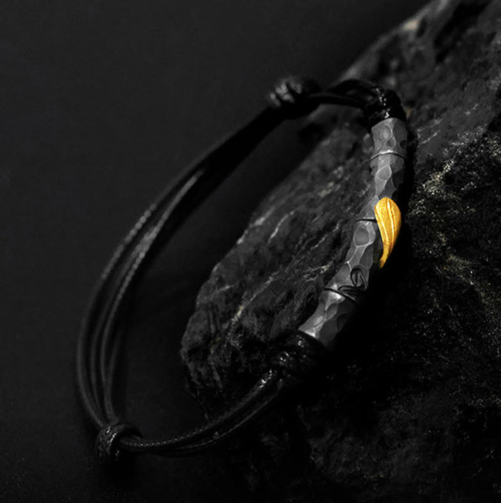 WorldNorse Handgefertigtes Armband aus 999er Silber mit gehämmertem Bambus und Blattgold - image 3