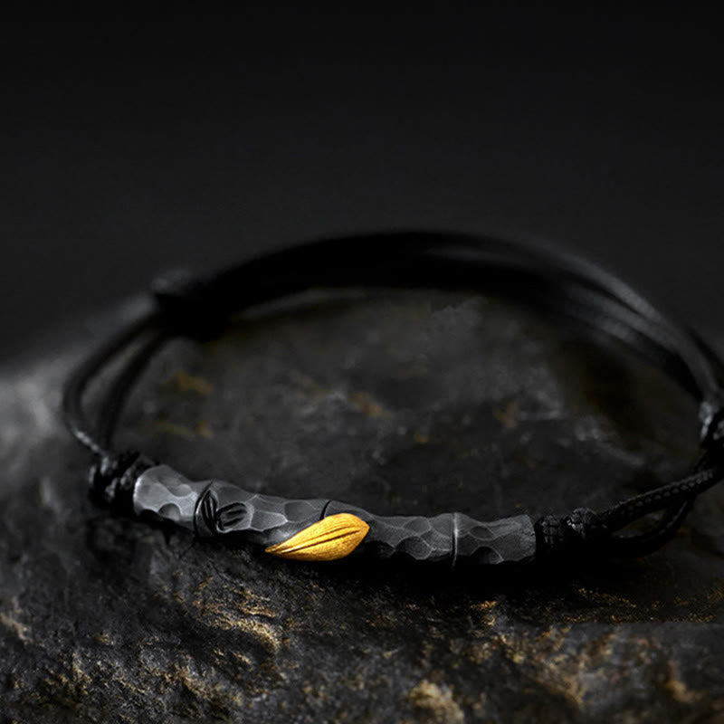 WorldNorse Handgefertigtes Armband aus 999er Silber mit gehämmertem Bambus und Blattgold - Einstellbar - image 0