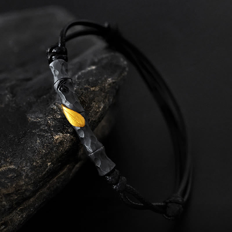 WorldNorse Handgefertigtes Armband aus 999er Silber mit gehämmertem Bambus und Blattgold - image 2