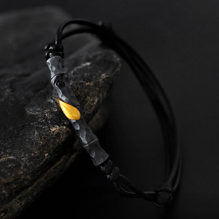 WorldNorse Handgefertigtes Armband aus 999er Silber mit gehämmertem Bambus und Blattgold - image 2