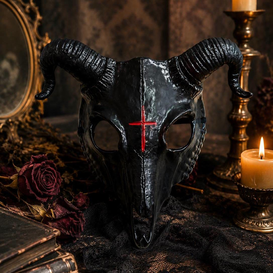 WorldNorse Gothic Ziegenschädelmaske für Cosplay Halloween Dekoration Requisite - Schwarz - image 4
