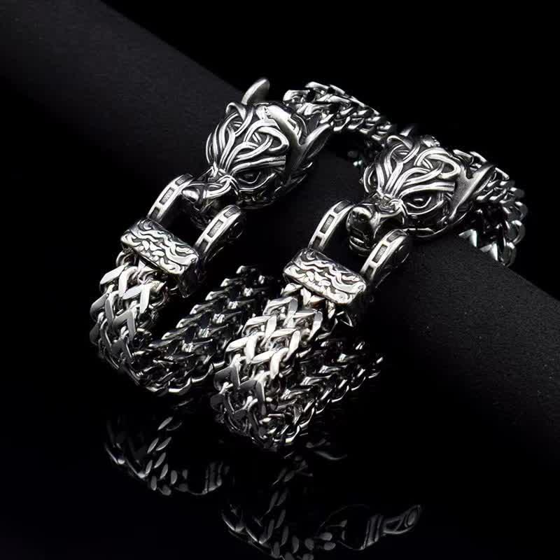 WorldNorse Wikinger-Armband mit Wolf aus Silber für Herren