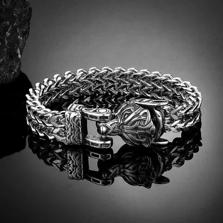 WorldNorse Wikinger-Armband mit Wolf aus Silber für Herren